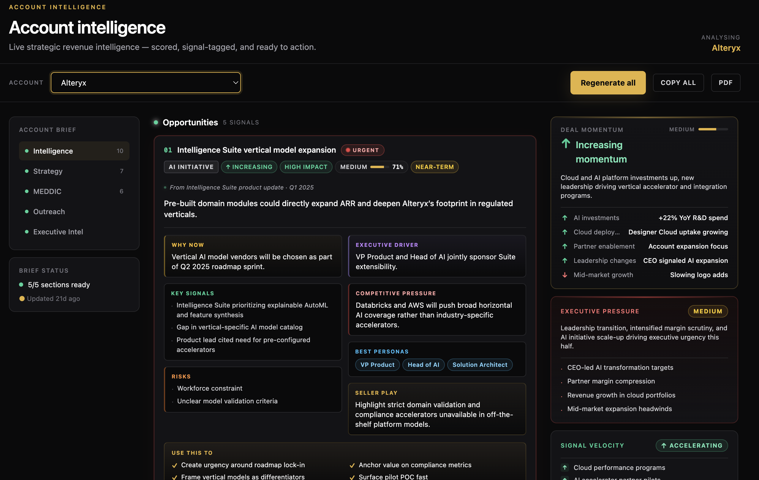 Taurus account intelligence product screen
